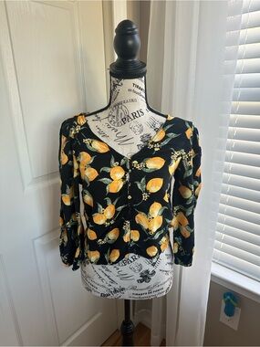 H&M Long Sleeve Lemon Blouse Shirt